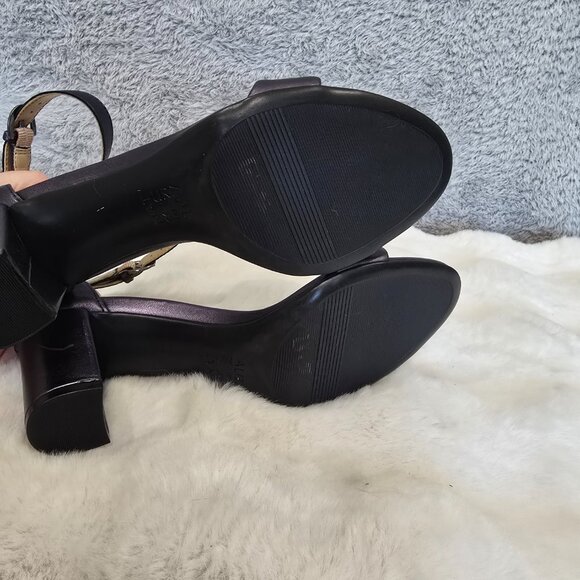 Naturalizer Vera Metallic French Navy Leather Ankle Strap Dress Sandals 6.5 NEW - Picture 7 of 11